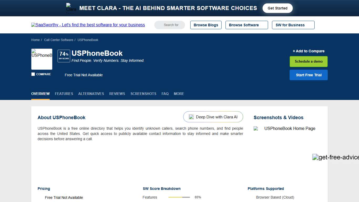 USPhoneBook - Features & Pricing (January 2026)