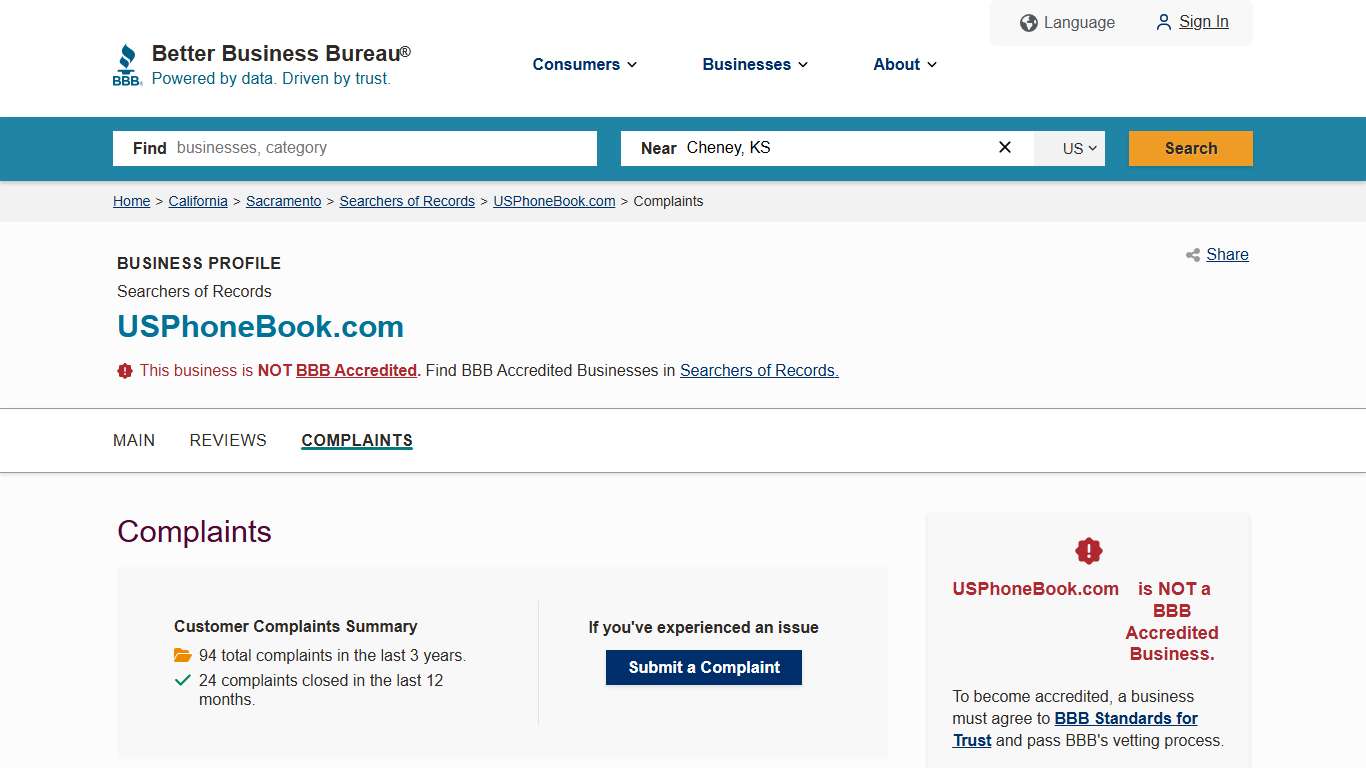 USPhoneBook.com | BBB Complaints | Better Business Bureau